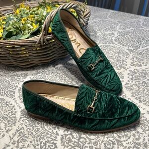 Sam Edelman Loraine Slip On Loafer Emerald Green Textured Velvet Gold Bit Sz 7